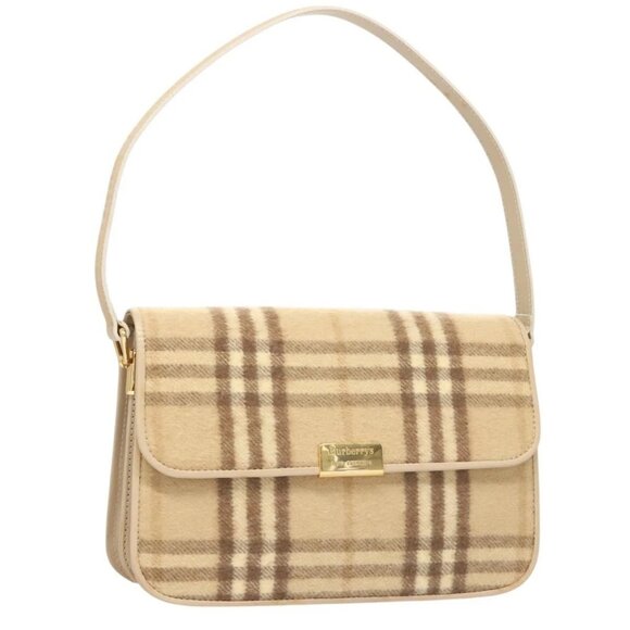 Burberrys Nova Check Shoulder Bag Wool Beige Gold - Picture 1 of 16